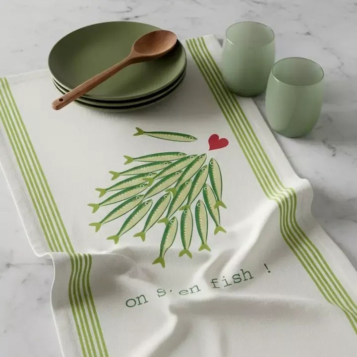 15 TORCHON "ON S'EN FISH" VERT