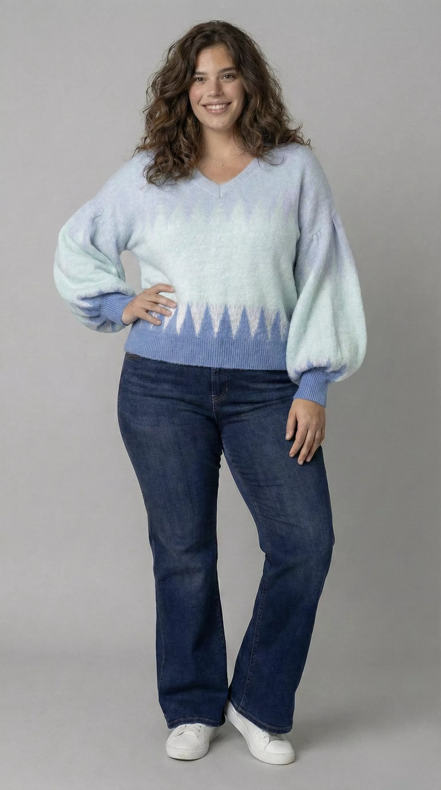 V-AUSSCHNITT-PULLOVER „FANNY“ MIT BALLONÄRMELN – GROßE GRÖSSEN TU 42–46