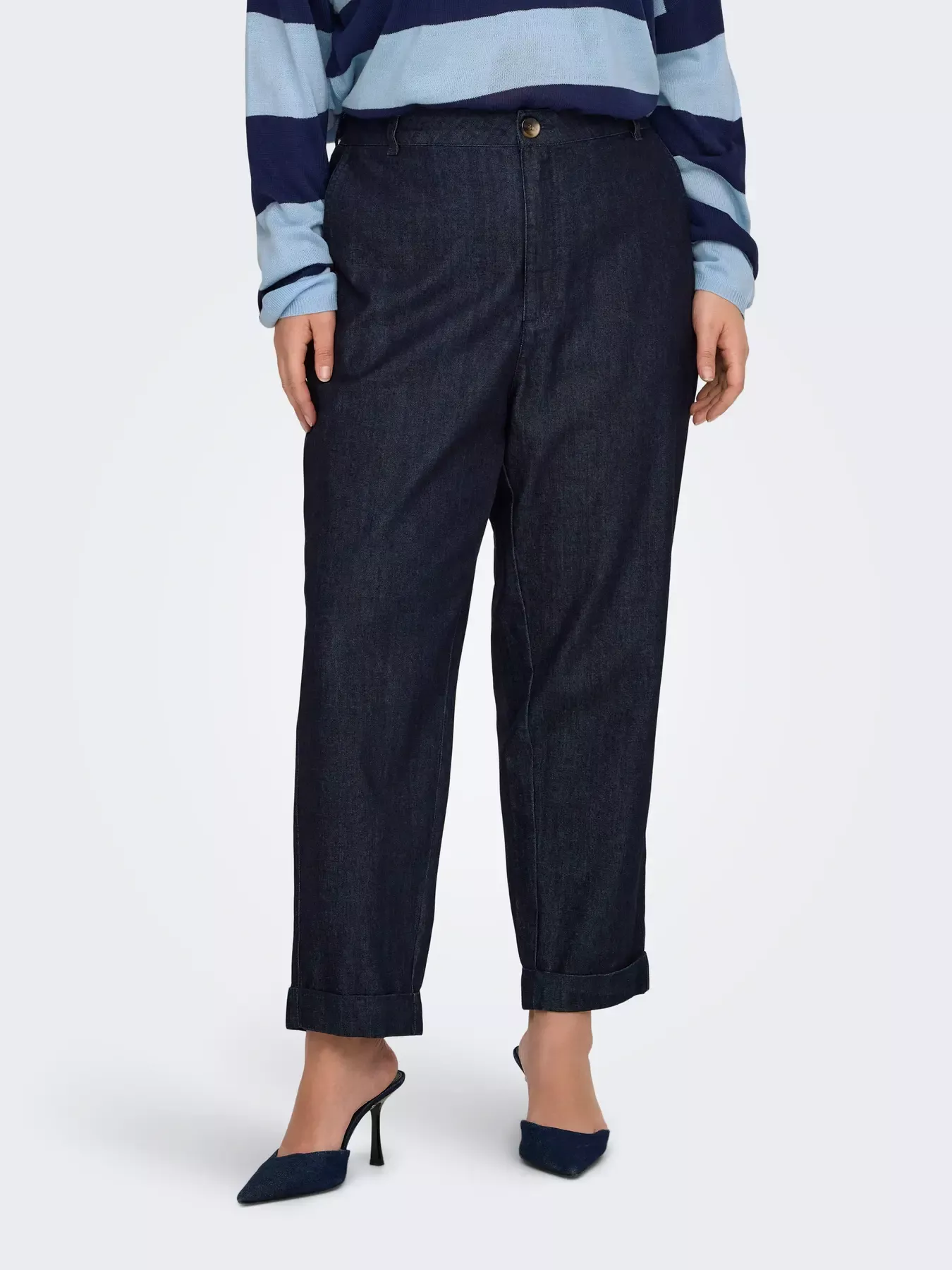 JEANS KAÏS COUPE DROITE RACCOURCIE AVEC REVERS – ONLY CARMARKOMA – GRANDE TAILLE 42–54