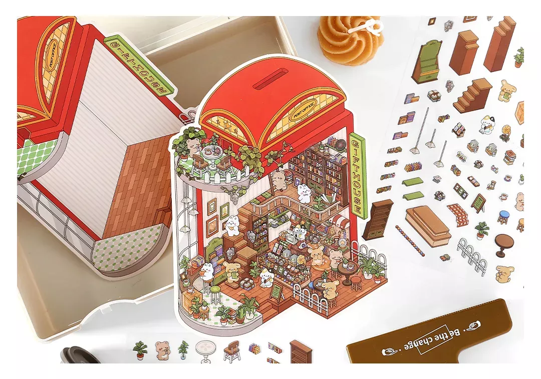 COZY STICKERS 3D-SZENE TIME GIFT SHOP – KARTE 13 × 17 CM