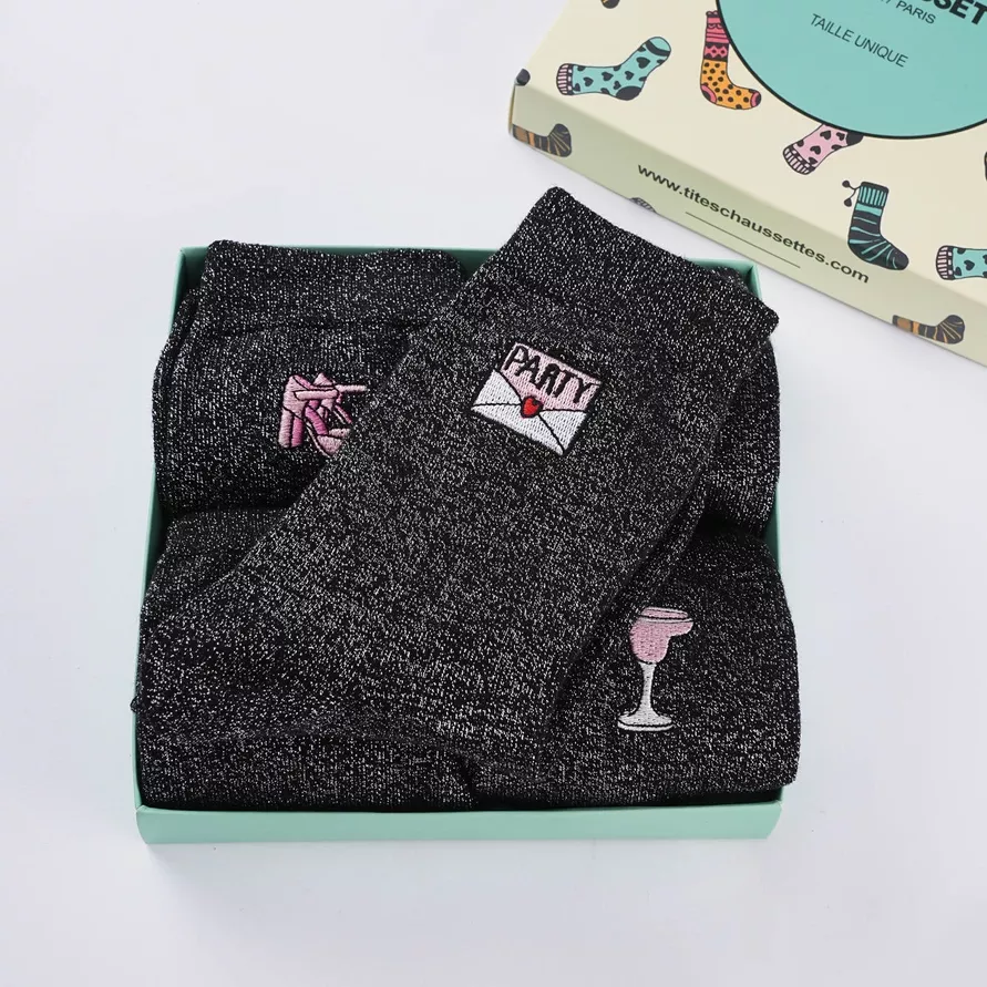 LOT DE 5 CHAUSSETTES HAUTES PAILLETTES MOTIFS FESTIFS – TITES CHASETTES
