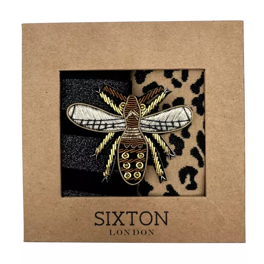 259  SAND LEOPARD SOCK BOX METALIC INSECT SIXTON LONDON