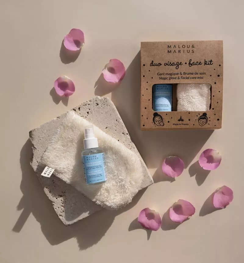 COFFRET SOIN VISAGE BIO : GANT MAGIQUE & BRUME HYDRATANTE ACIDE HYALURONIQUE - MALOU&MARIUS