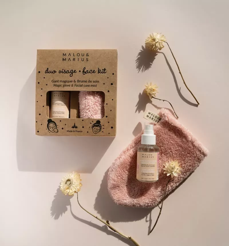 COFFRET GANT MAGIQUE & BRUME DE SOIN – MALOU & MARIUS – DUO VISAGE APAISANT 50 ML