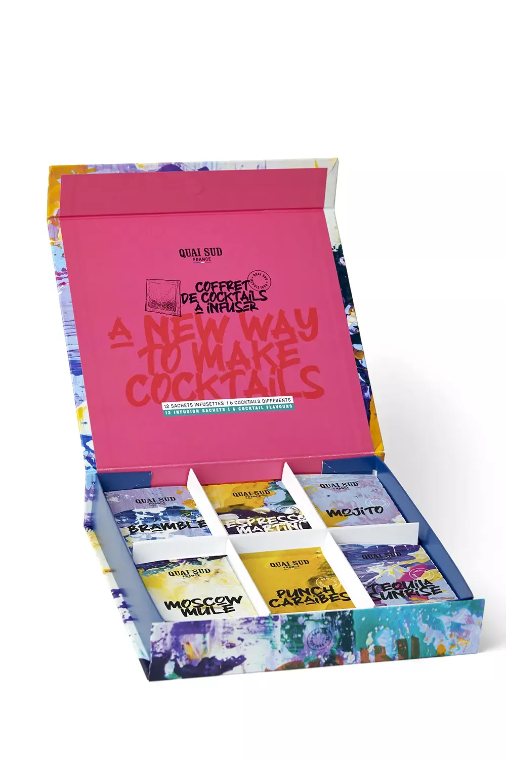 COFFRET 12 MÉLANGES EN INFUSETTES POUR COCKTAILS MAISON – QUAI SUD – 6 SAVEURS