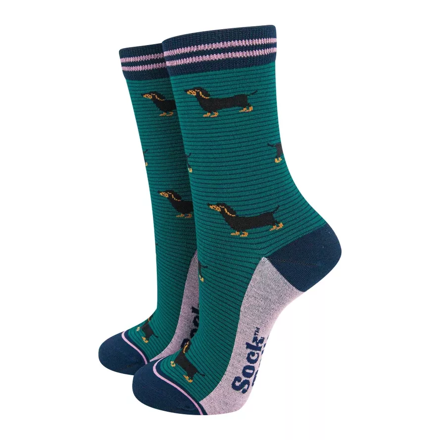 TECKEL RAYURES BLEU-VERT- CHAUSSETTES BAMBOU  - SOCK TALK