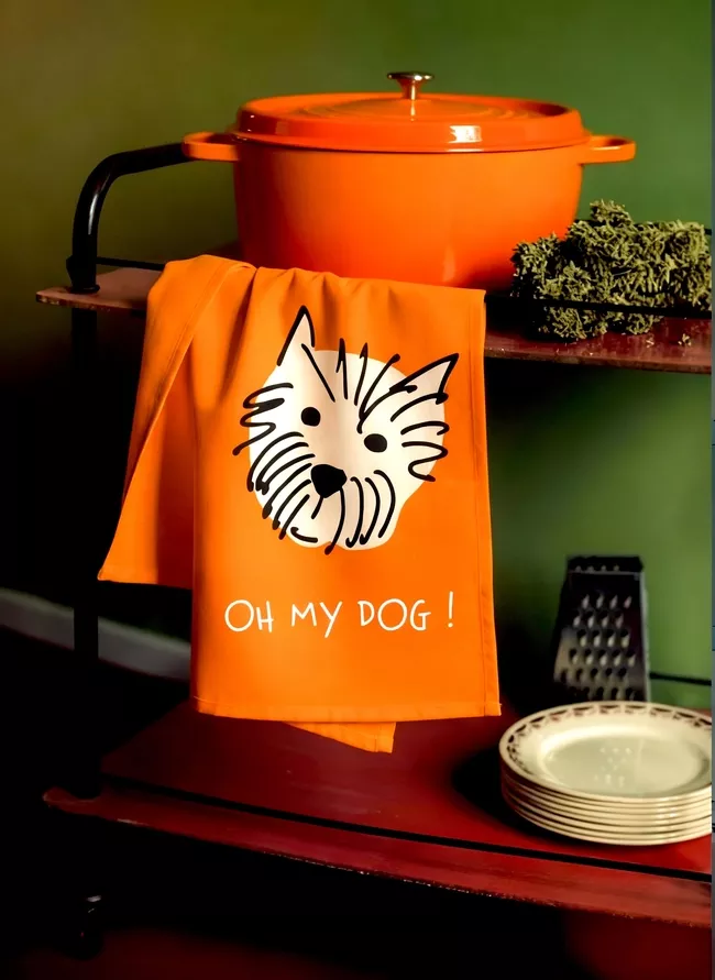 TORCHON COTON ORANGE OH MY DOG – LES CHAHUTÉES