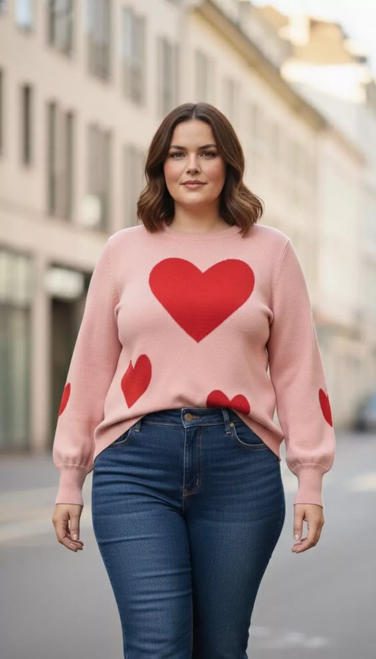 PULL JACQUARD CŒURS – ONLY CARMACKOMA – GRANDE TAILLE 42–54