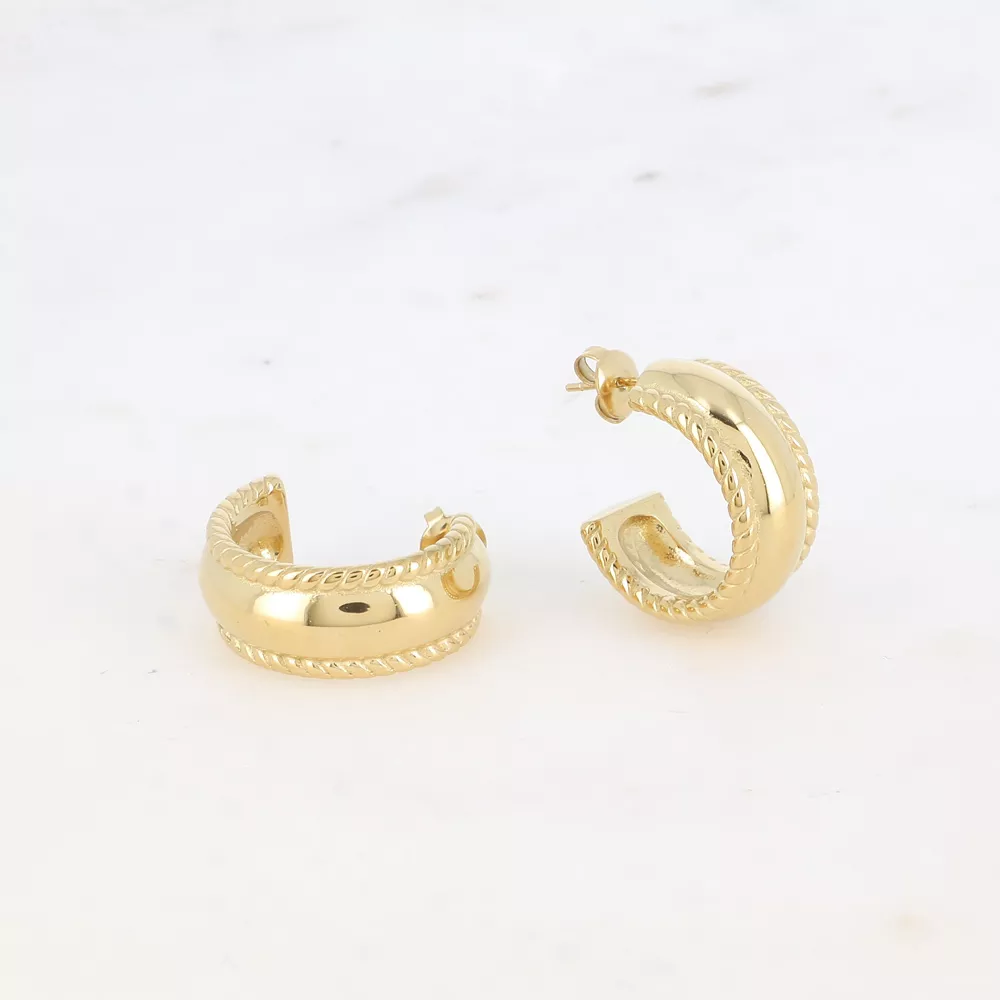 CRÉOLES ACIER INOXYDABLE DORÉ – LISSE AVEC DEUX LIGNES TORSADÉES – BOHM PARIS