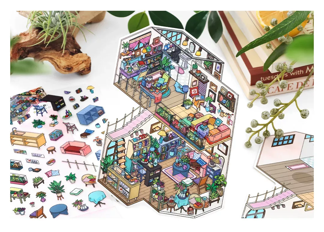 COZY STICKERS – SCÈNE 3D – COTTAGE LIBRAIRIE