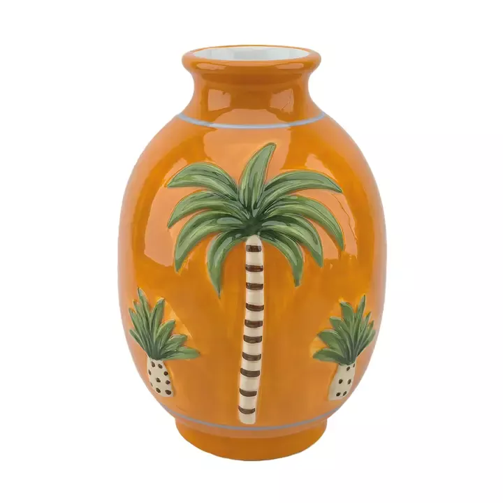 VASE PALMIER ORANGE EN FAÏENCE – OPJET PARIS