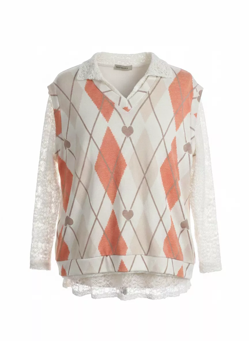 ENSEMBLE PULL DENTELLE + GILET SANS MANCHES JACQUARD – GRANDE TAILLE TU 44–46