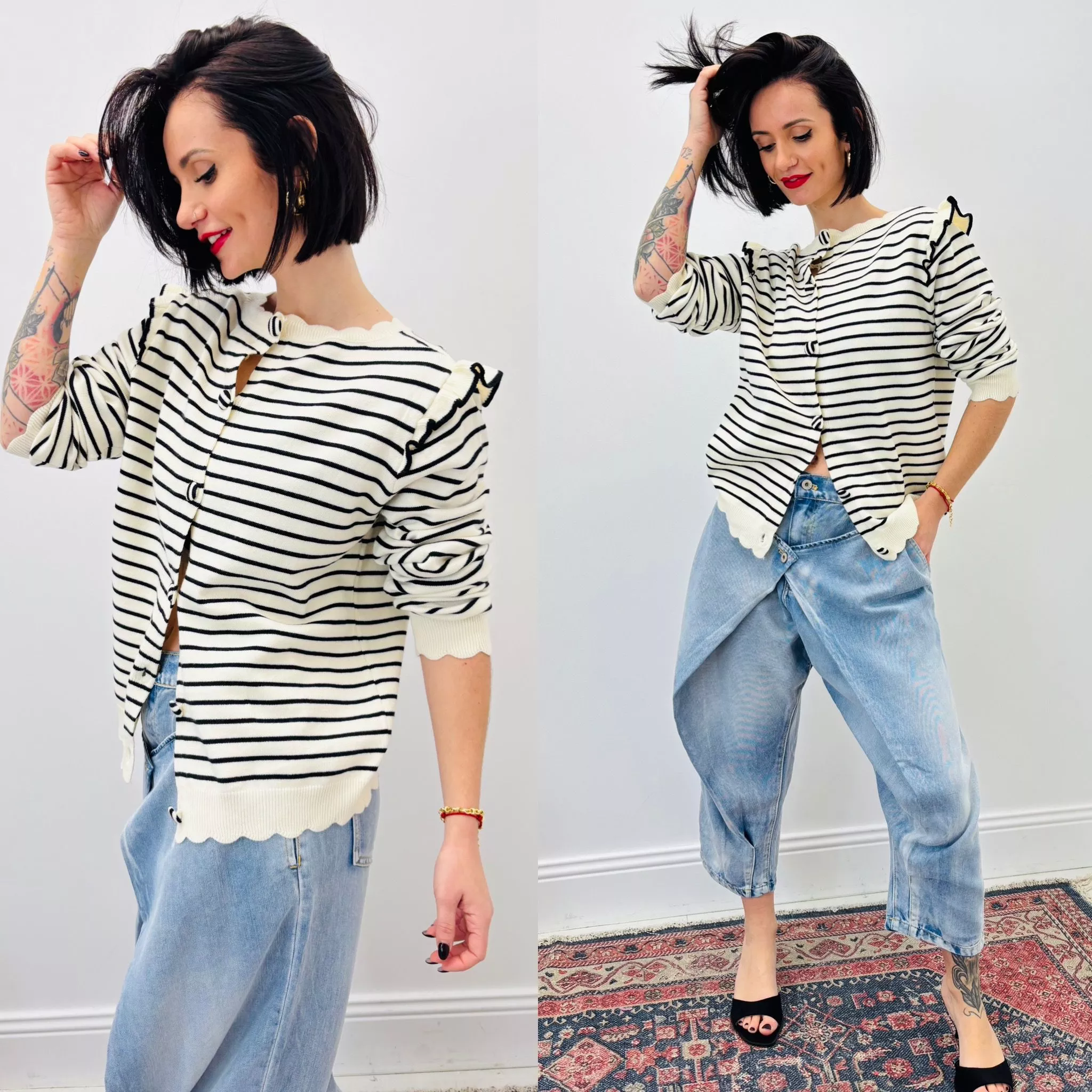 GILET-PULL MARINE RAYÉ- T36-40