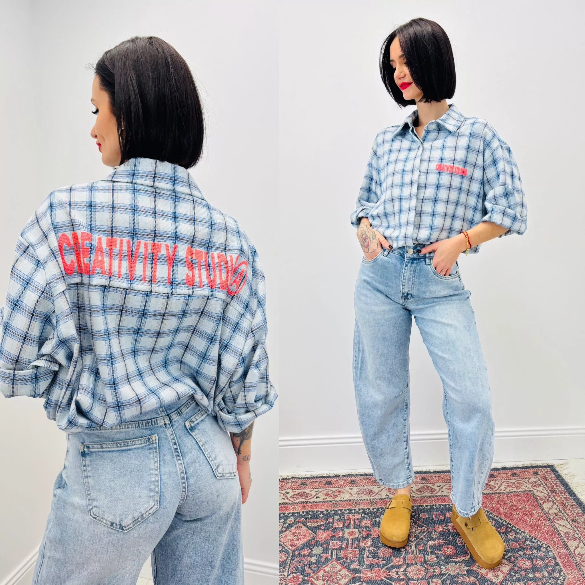 CHEMISE OVERSIZE À CARREAUX – BRODERIE “CREATIVITY STUDIO”