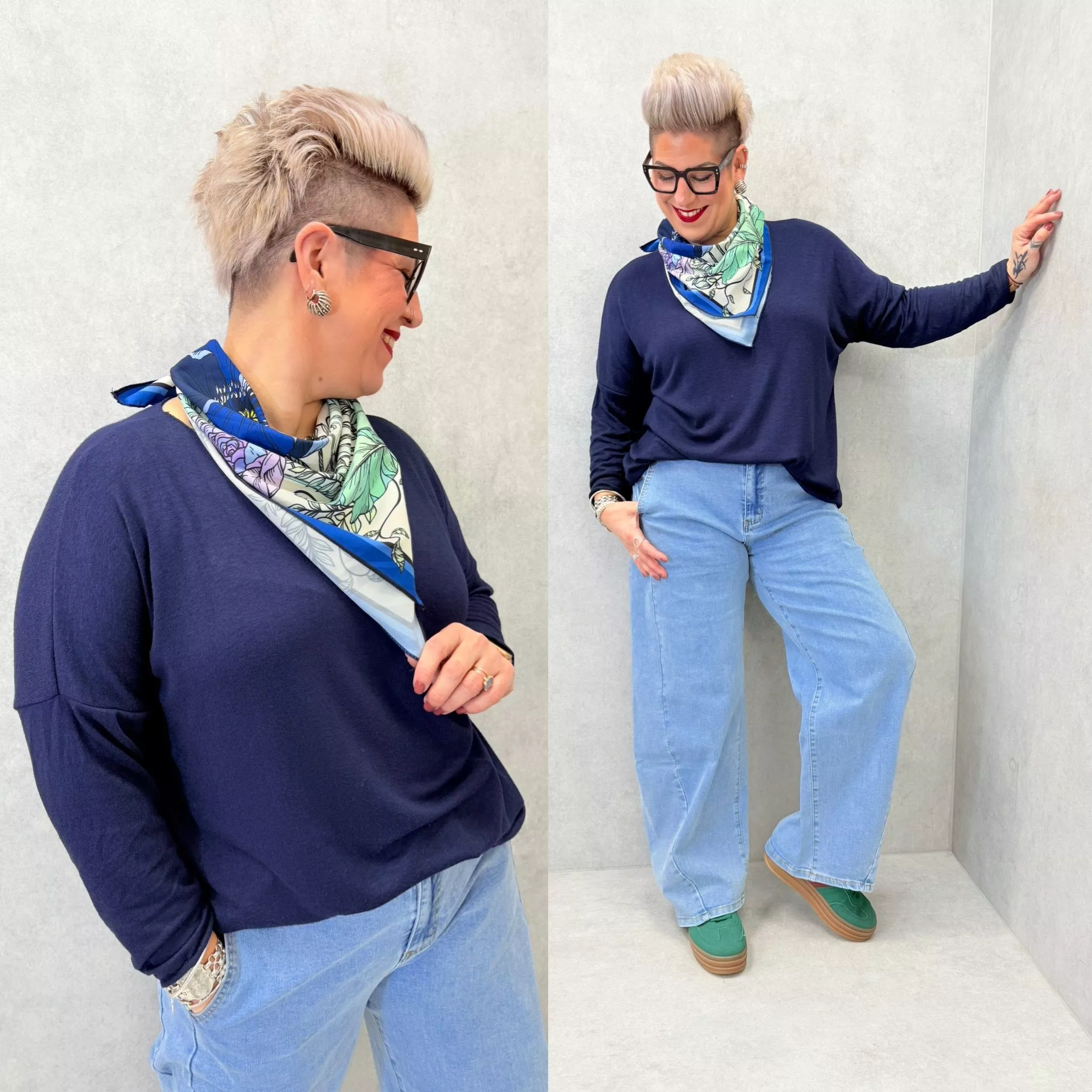 PULL TRICOT FIN AVEC CARRÉ ASSORTI – GRANDE TAILLE 44–48