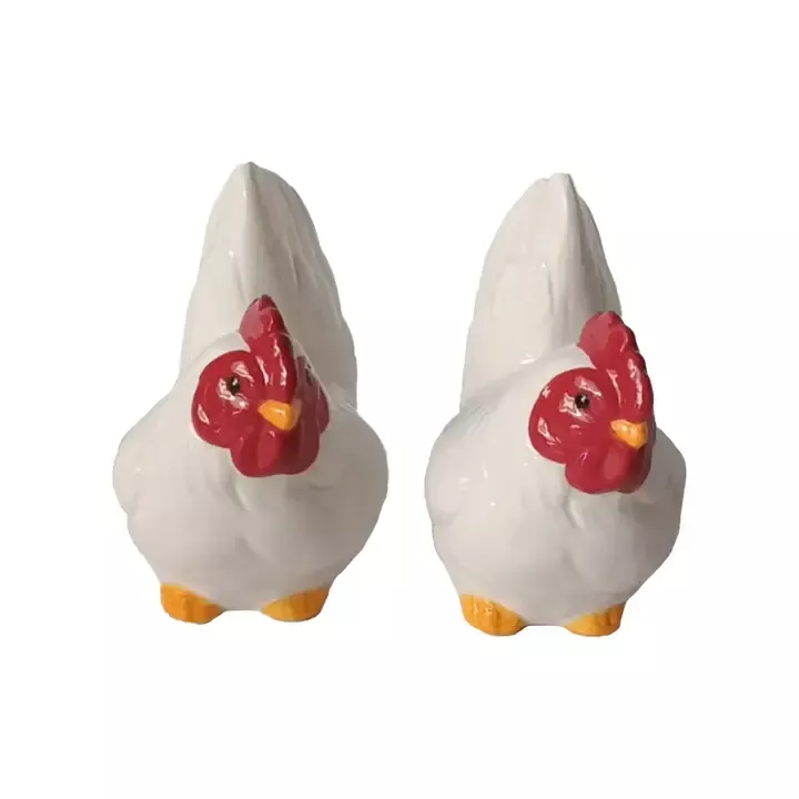 SALIÈRE & POIVRIÈRE FAÏENCE COQ BLANC – OPJET PARIS – SET