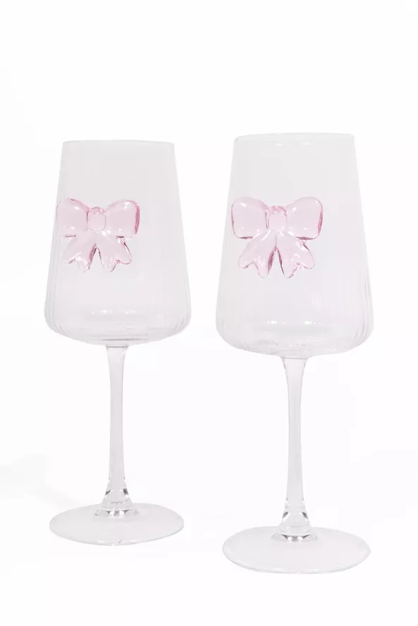 GESCHENKSET MIT 2 WEINGLÄSERN – ROSA SCHLEIFEN – L’EXPRESSIONIST