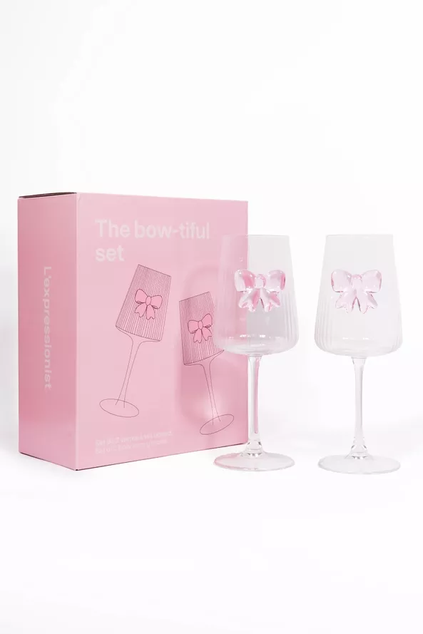 GESCHENKSET MIT 2 WEINGLÄSERN – ROSA SCHLEIFEN – L’EXPRESSIONIST