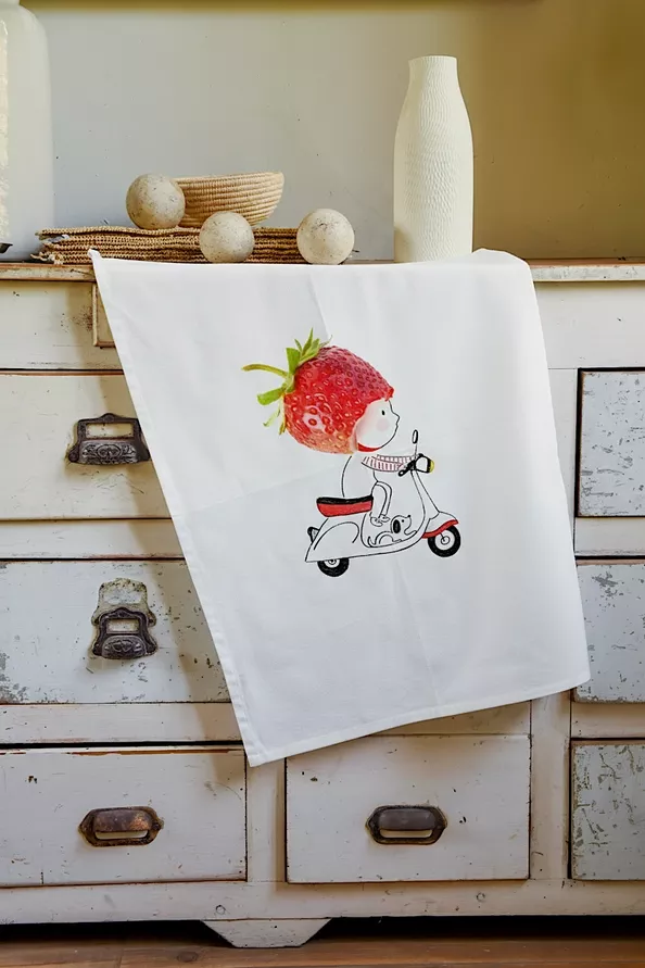 TORCHON DE CUISINE LA FRAISE EN VESPA - LES CHAHUTEES