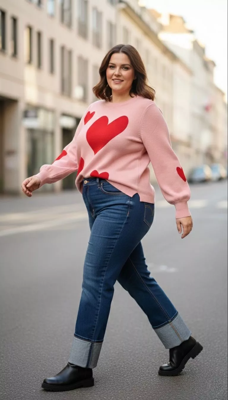 PULL JACQUARD CŒURS – ONLY CARMACKOMA – GRANDE TAILLE 42–54