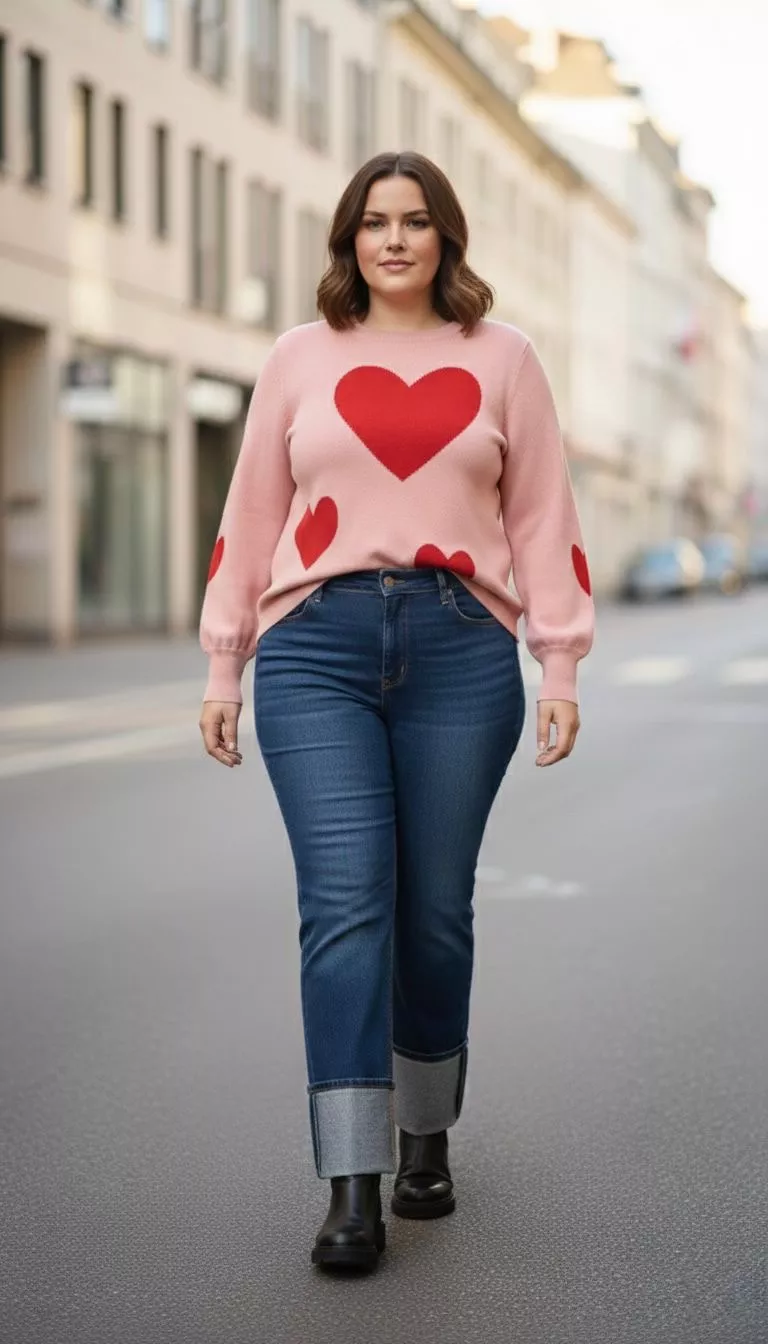 PULL JACQUARD CŒURS – ONLY CARMACKOMA – GRANDE TAILLE 42–54