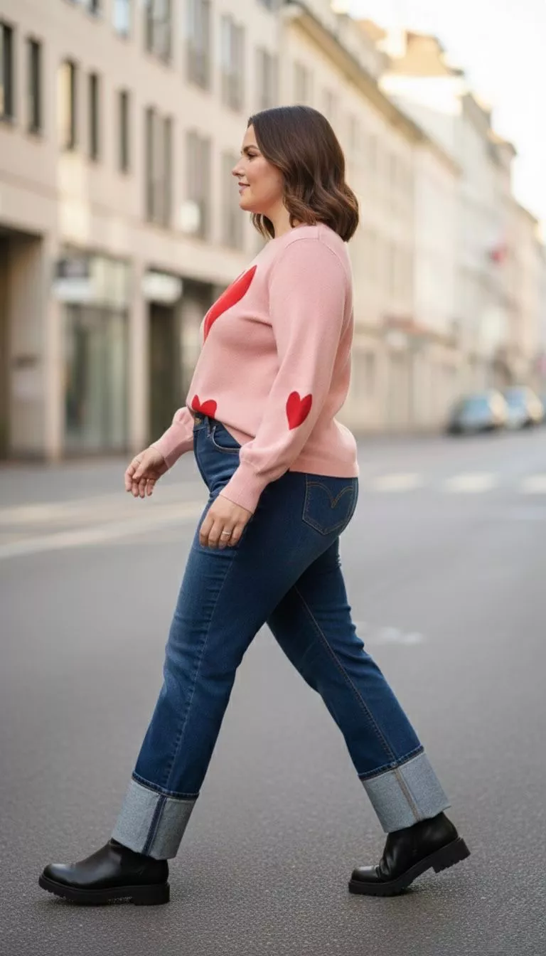 PULL JACQUARD CŒURS – ONLY CARMACKOMA – GRANDE TAILLE 42–54