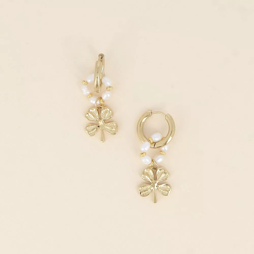 CRÉOLES ANNEAU DE PERLES & TRÈFLE À 4 FEUILLES – BOHM PARIS