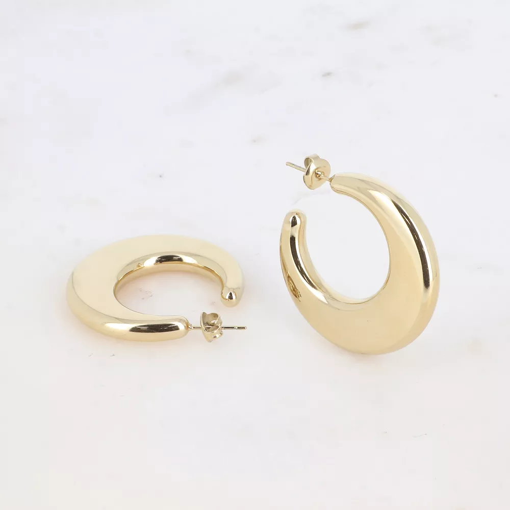 CRÉOLES ACIER INOXYDABLE DORÉ – CROISSANT DE LUNE PLAT 35 MM – BOHM PARIS