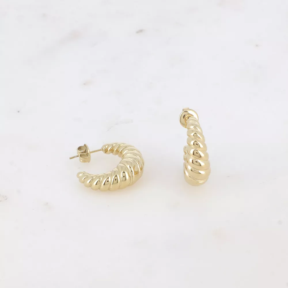 CRÉOLES ACIER INOXYDABLE DORÉ – CROISSANT DE LUNE TORSADÉ – BOHM PARIS