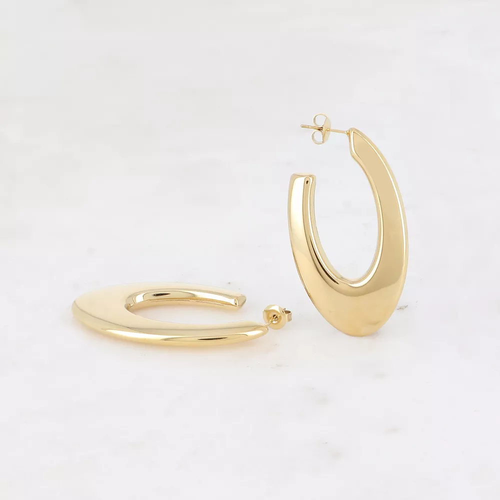 CRÉOLES ACIER INOXYDABLE DORÉ – ANNEAU ÉPAIS OVALE – BOHM PARIS