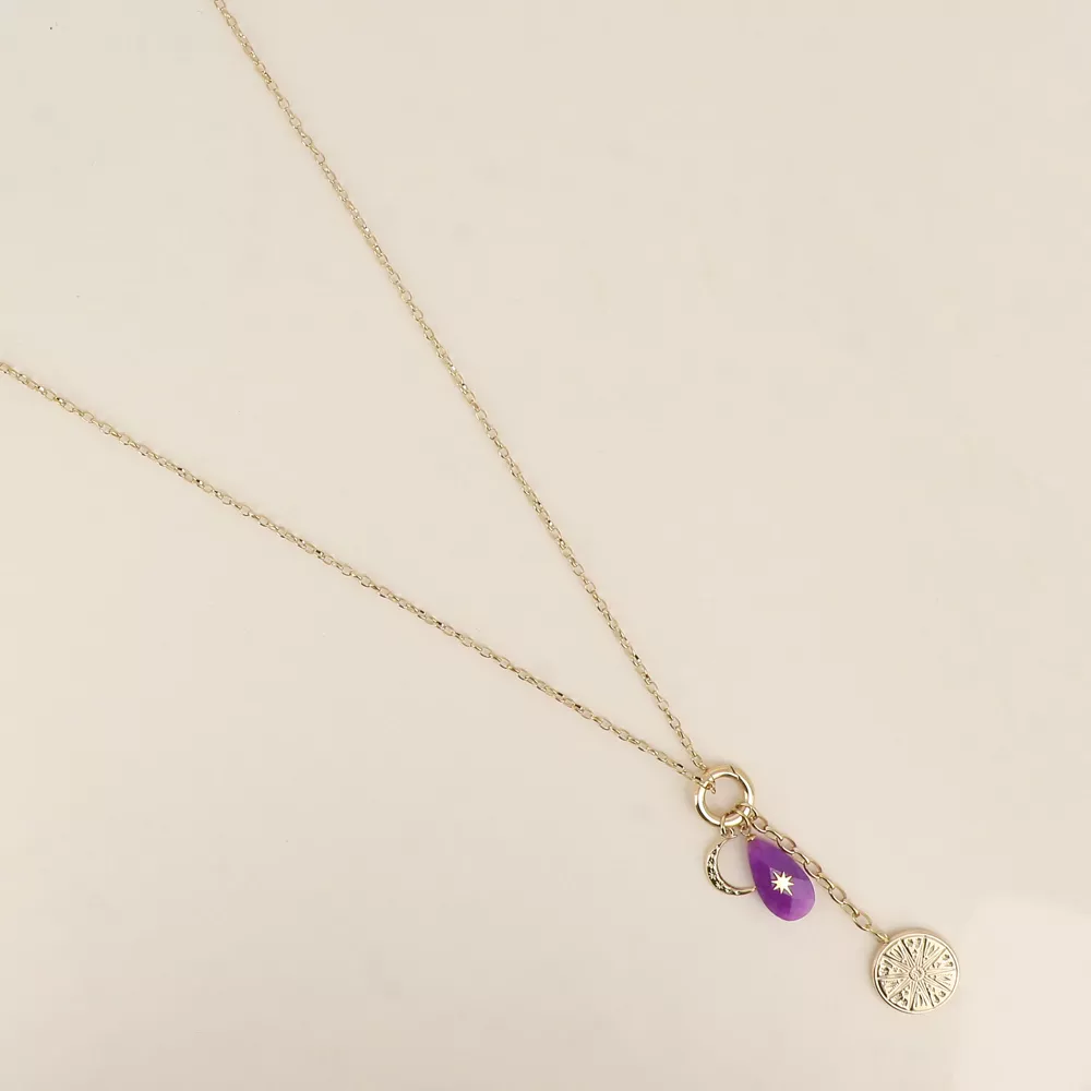 SAUTOIR ACIER INOXYDABLE DORÉ – ANNEAU & PENDENTIFS GALACTIQUES – BOHM PARIS