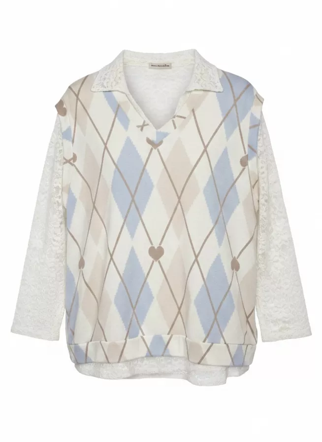 ENSEMBLE PULL DENTELLE + GILET SANS MANCHES JACQUARD – GRANDE TAILLE TU 44–46