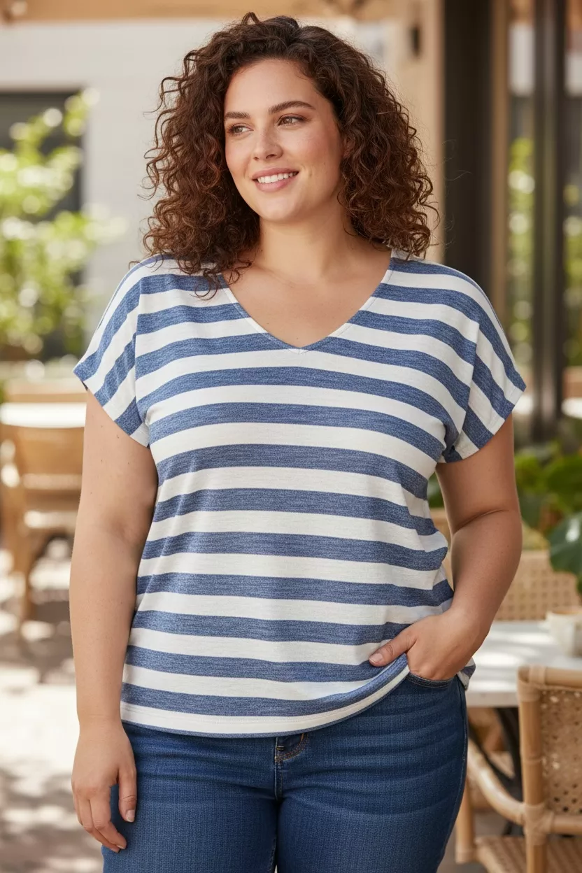 T-SHIRT MAYA EN TRICOT FIN RAYÉ – ONLY CARMAKOMA – GRANDE TAILLE 42–54