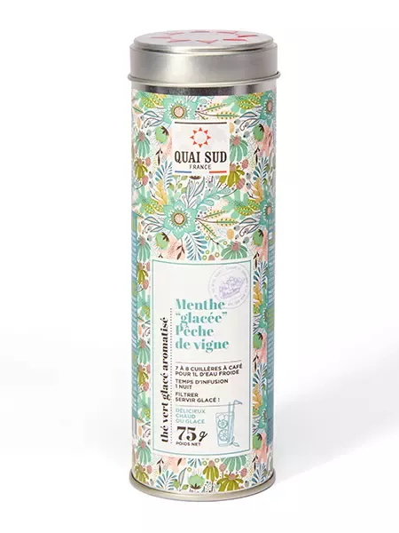 THÉ VERT GLACÉ PÊCHE DE VIGNE MENTHE 65G – QUAI SUD