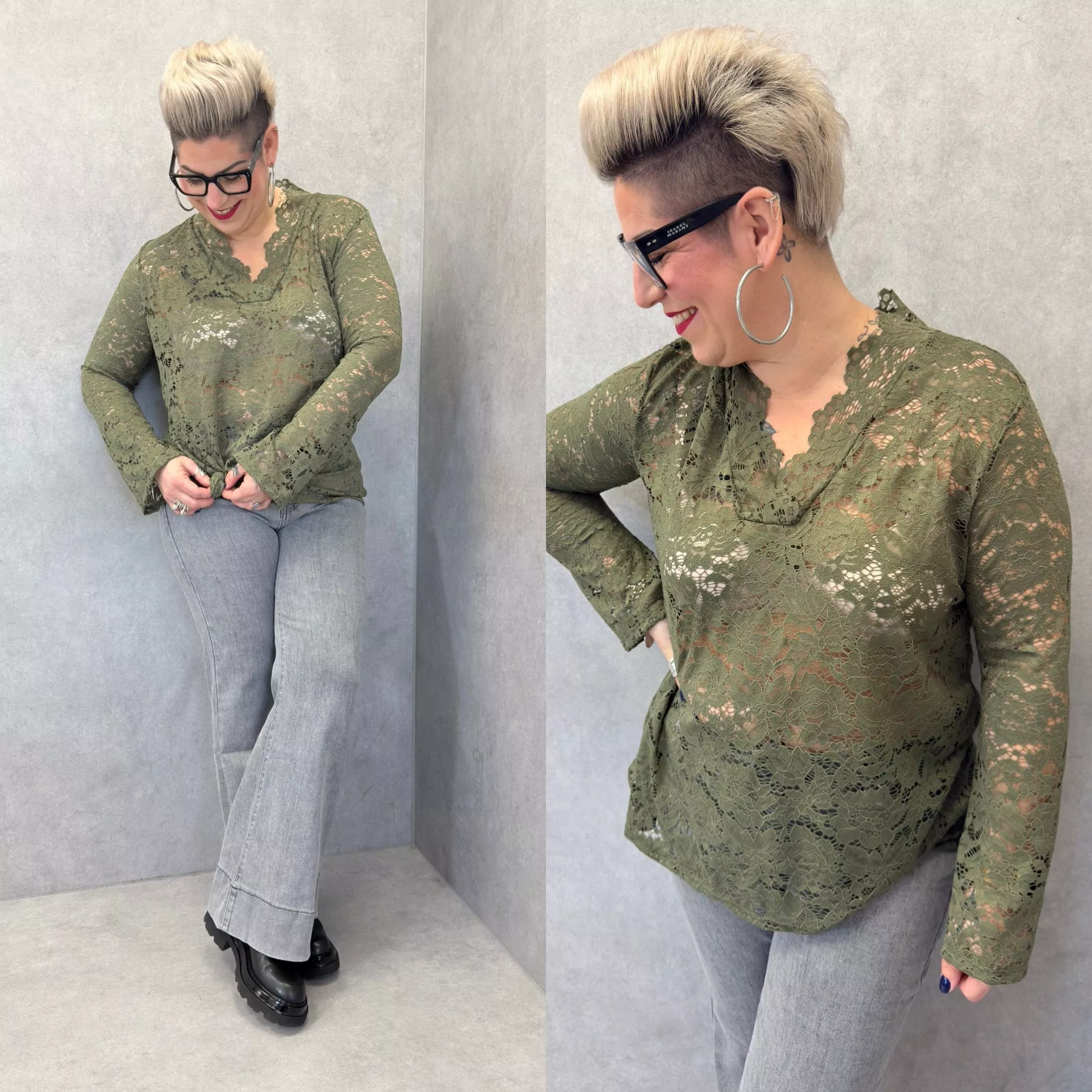 TOP DENTELLE MANCHES LONGUES – C MÉLODIE – GRANDE TAILLE 44–48