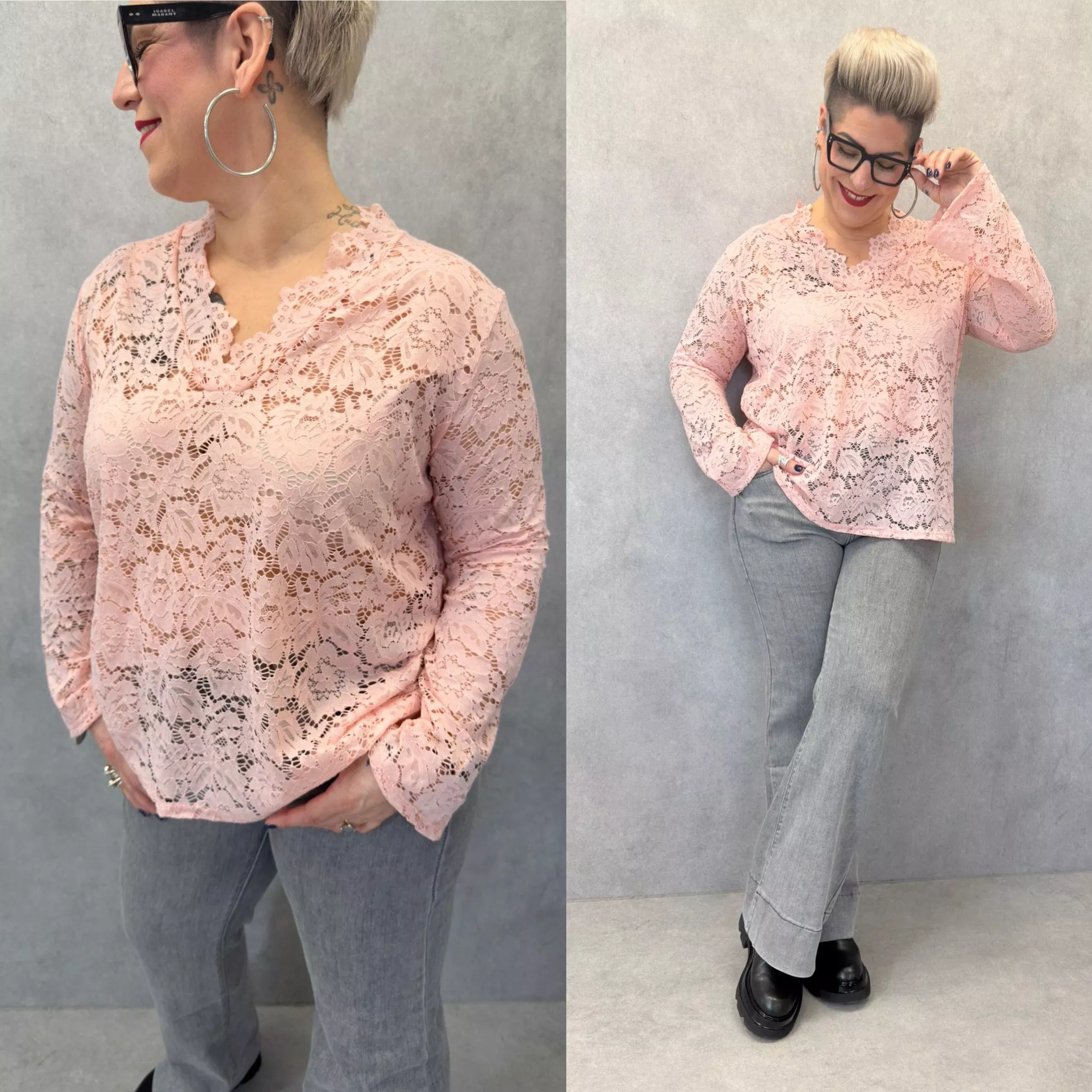 TOP DENTELLE MANCHES LONGUES – C MÉLODIE – GRANDE TAILLE 44–48