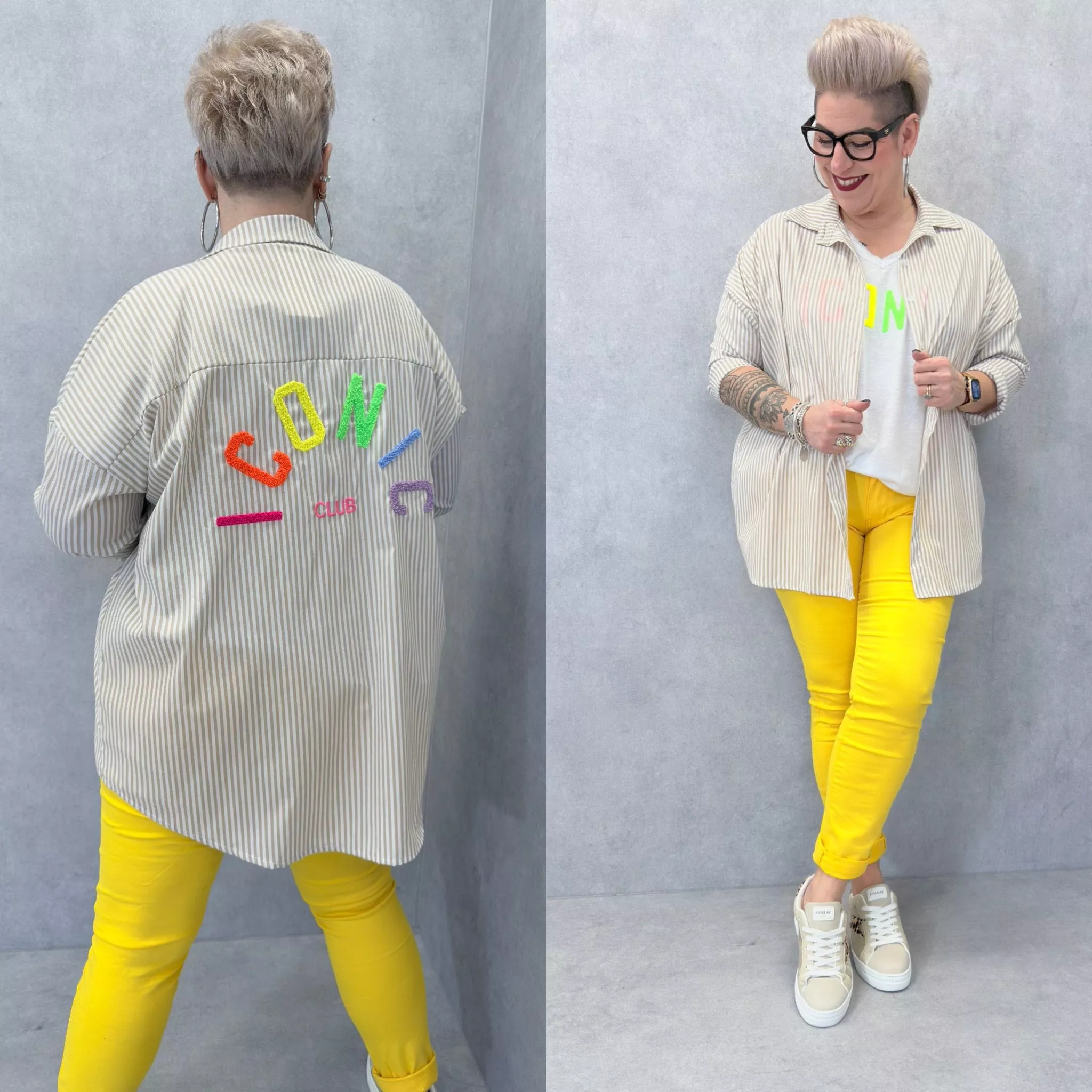 CHEMISE ICONIC RAYÉE – APPLICATION BOUCLETTE – GRANDE TAILLE 46–50