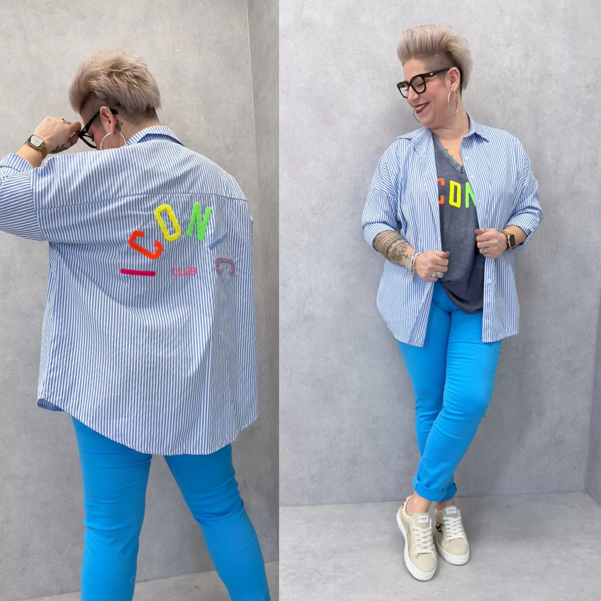 CHEMISE ICONIC RAYÉE – APPLICATION BOUCLETTE – GRANDE TAILLE 46–50