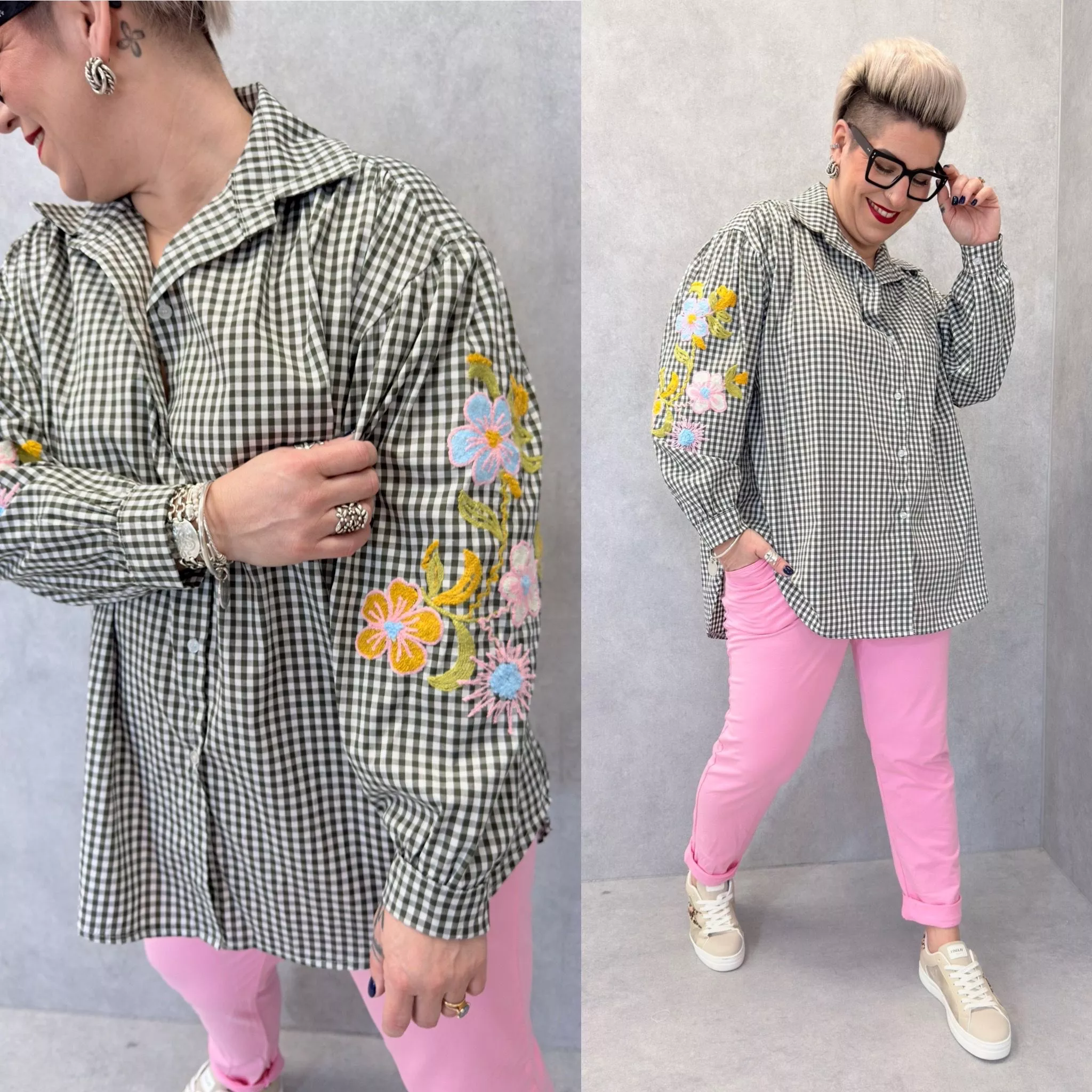 CHEMISE BÉRÉNICE VICHY BRODÉE – GRANDE TAILLE 48–52