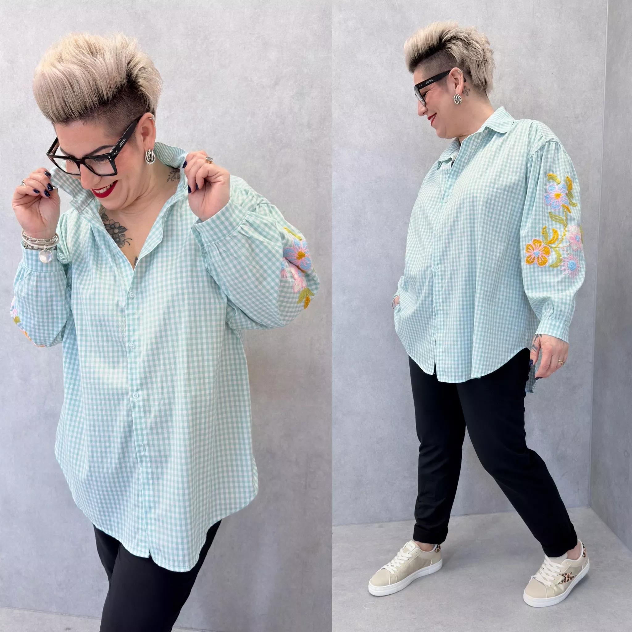 CHEMISE BÉRÉNICE VICHY BRODÉE – GRANDE TAILLE 48–52