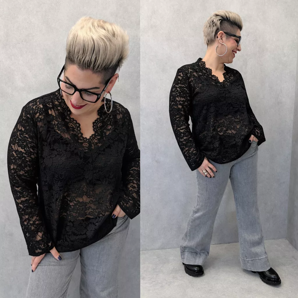 TOP DENTELLE MANCHES LONGUES – C MÉLODIE – GRANDE TAILLE 44–48