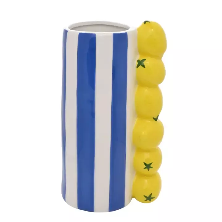 VASE CÉRAMIQUE RAYURES BLEUES & CITRONS HESTIA – W&CO