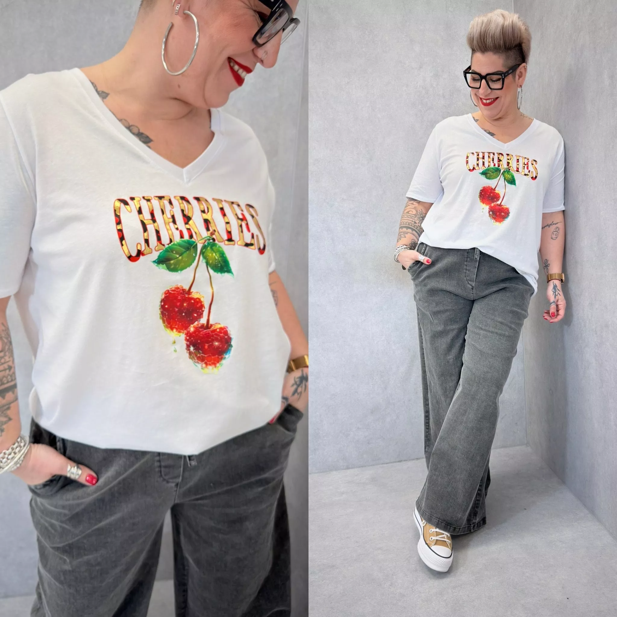 T-SHIRT CHERRIES – MINA ROSA – GRANDE TAILLE 46–48