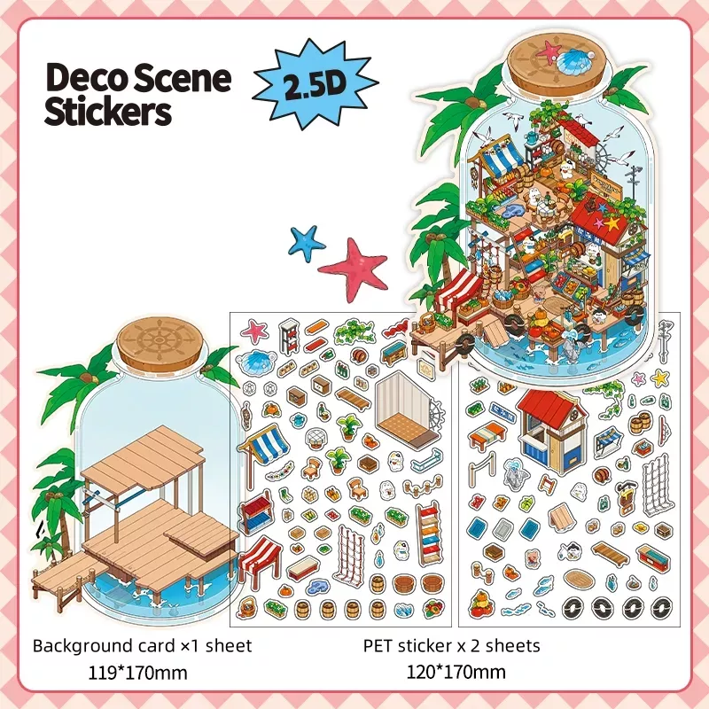 COZY STICKERS SCÈNE MARCHÉ BORD DE MER – SEA SIDE MARKET