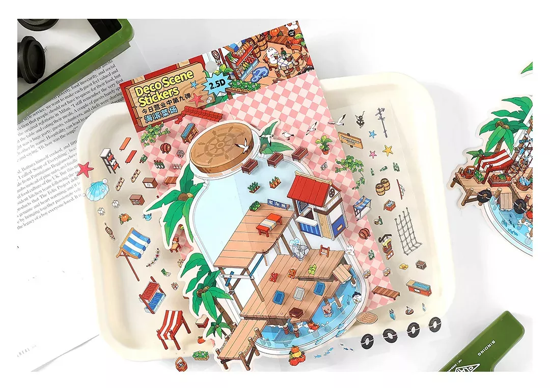 COZY STICKERS SCÈNE MARCHÉ BORD DE MER – SEA SIDE MARKET