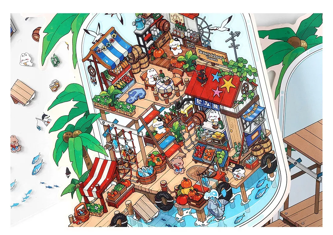 COZY STICKERS SCÈNE MARCHÉ BORD DE MER – SEA SIDE MARKET