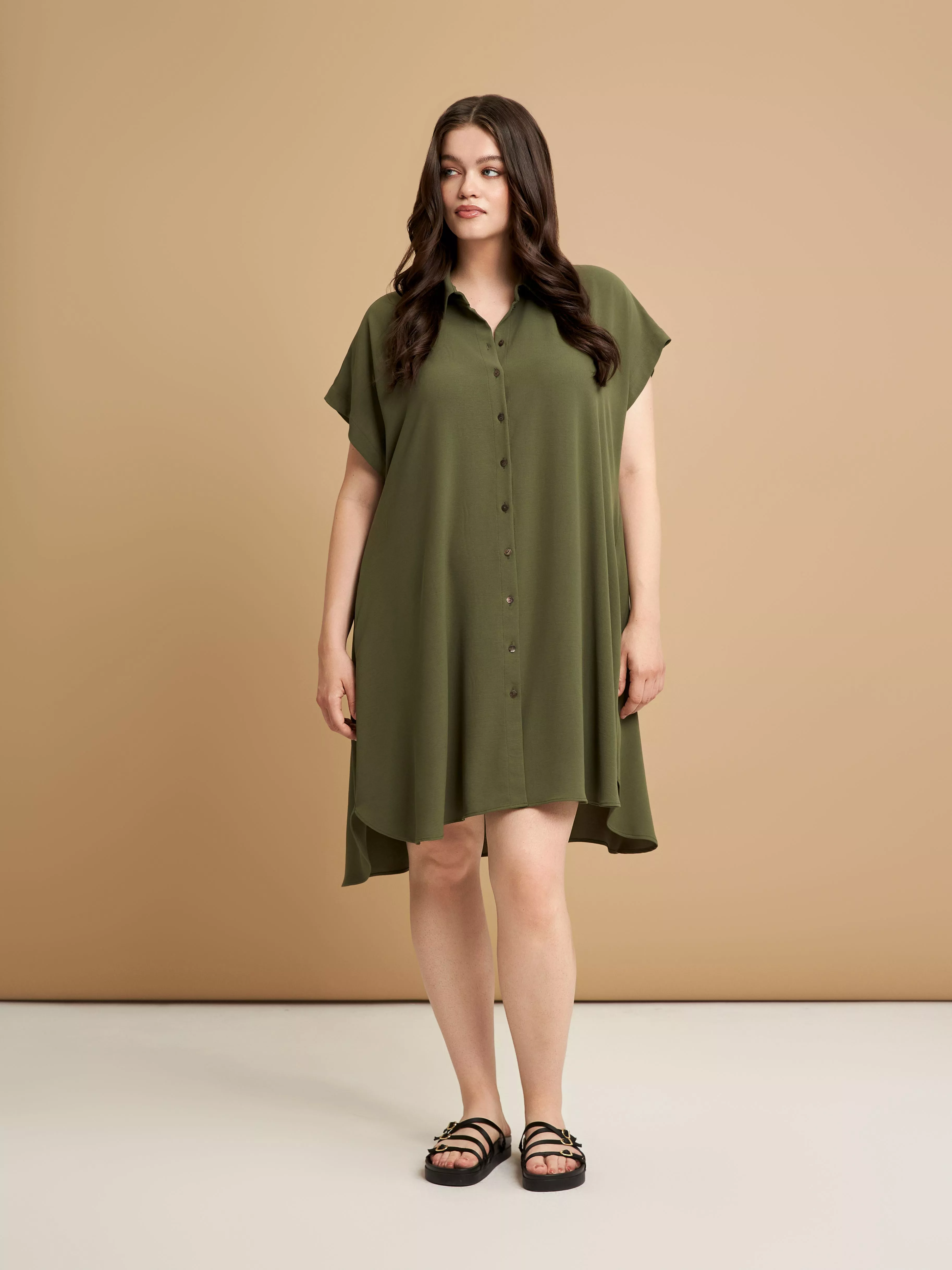 ROBE CHEMISE FLUIDE COUPE ÉVASÉE – MAT FASHION – GRANDE TAILLE 44–54