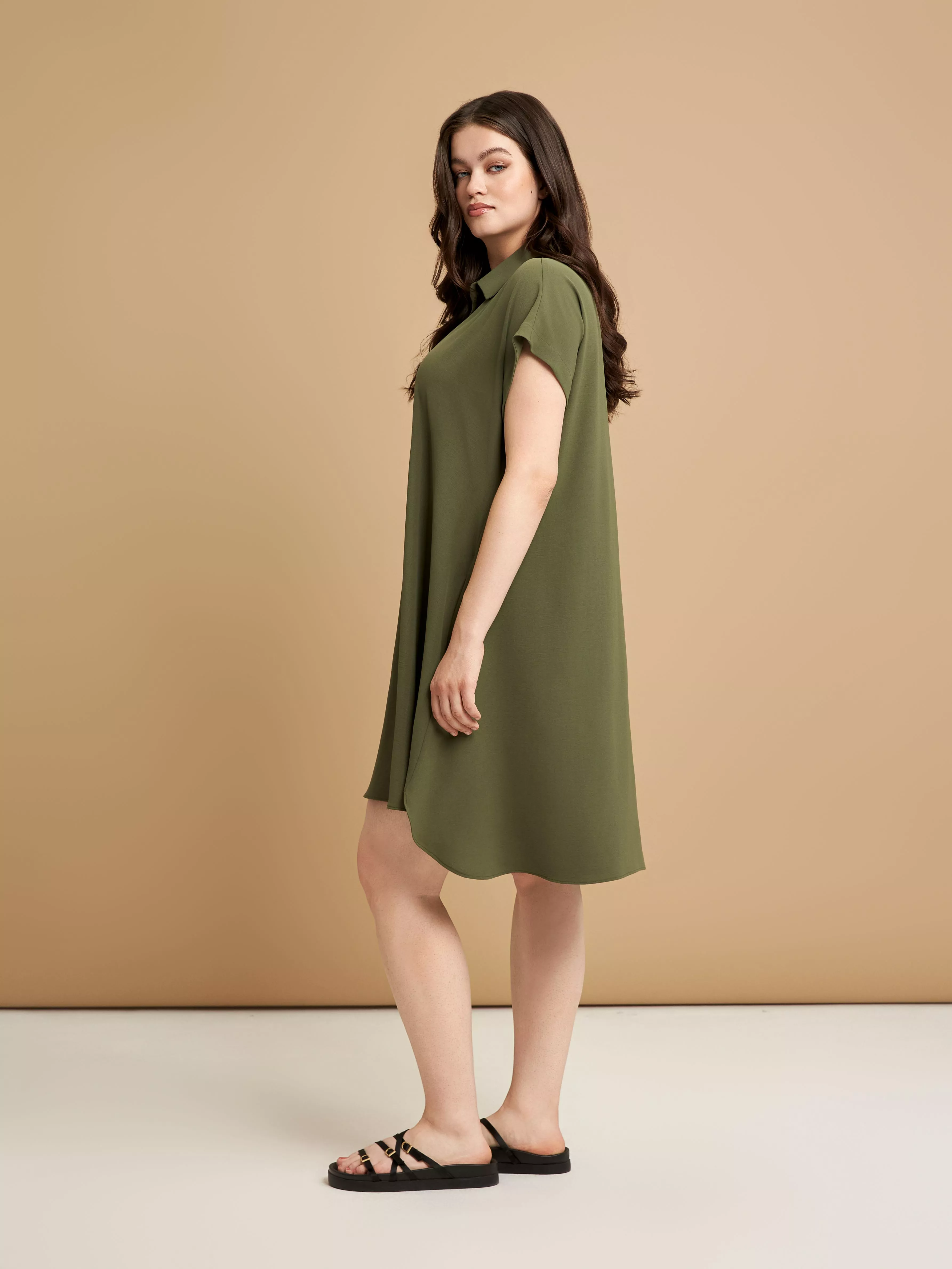 ROBE CHEMISE FLUIDE COUPE ÉVASÉE – MAT FASHION – GRANDE TAILLE 44–54