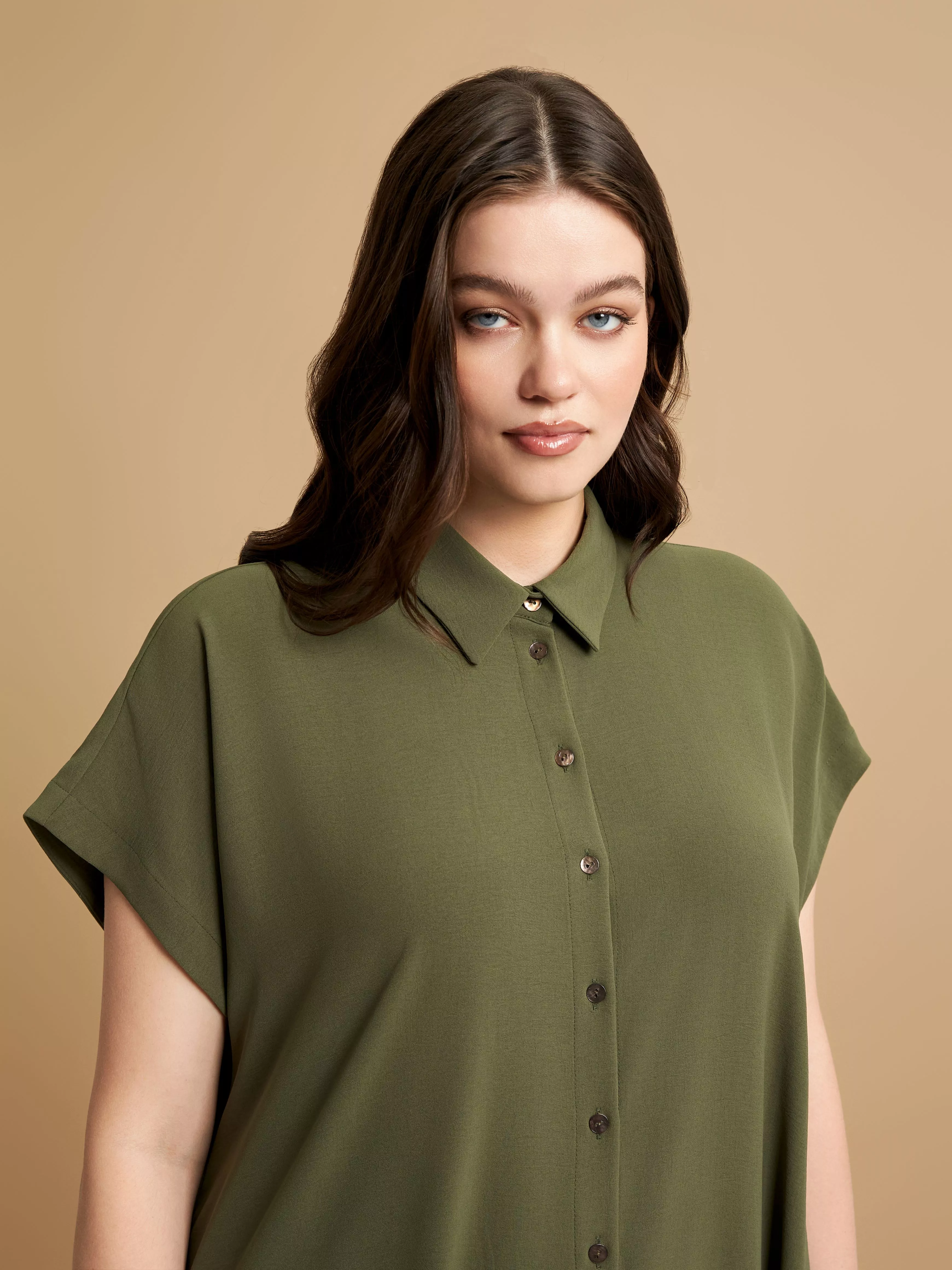 ROBE CHEMISE FLUIDE COUPE ÉVASÉE – MAT FASHION – GRANDE TAILLE 44–54