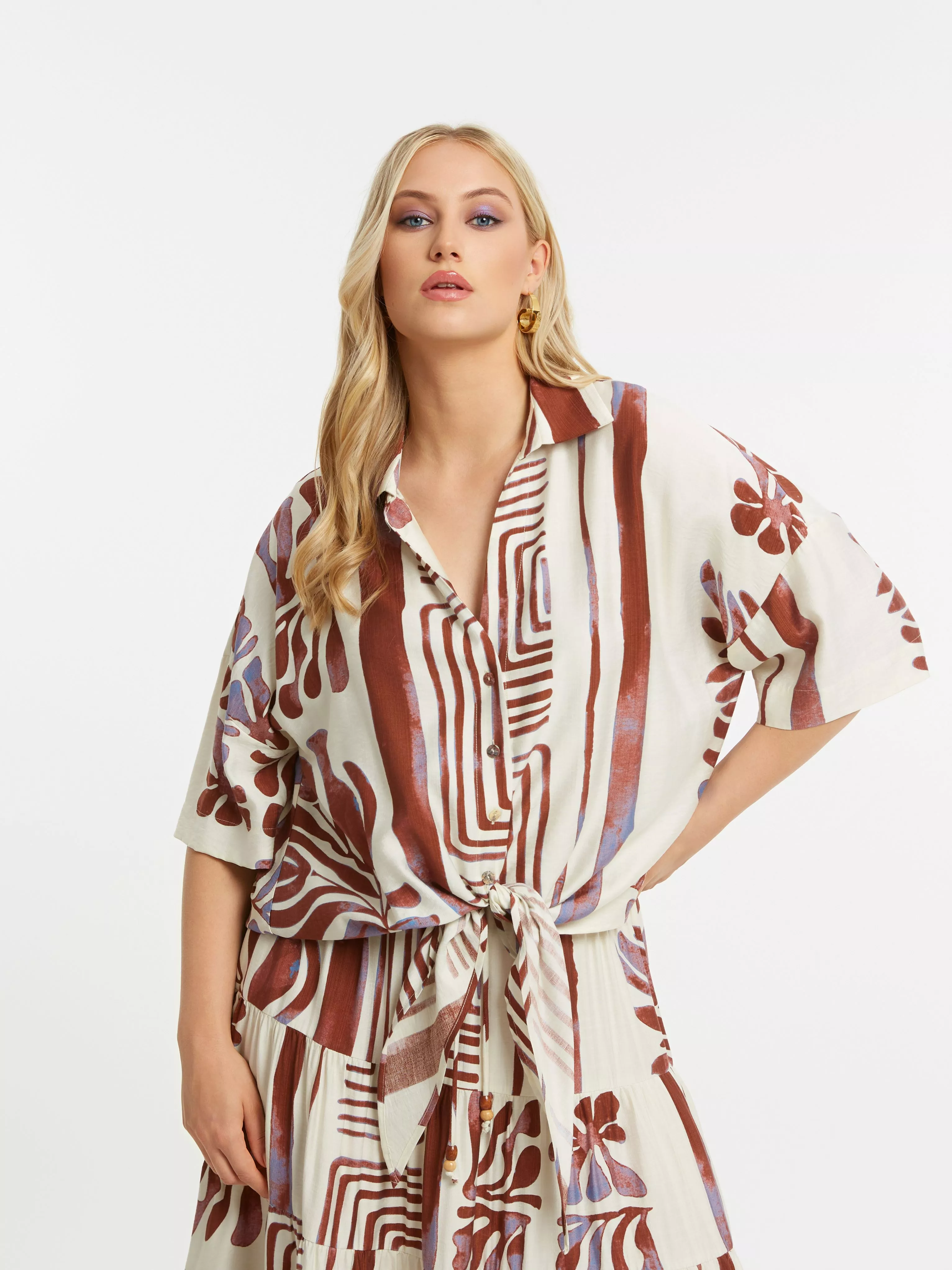 BLOUSE À NOUER FLUIDE IMPRIMÉE – MAT FASHION – GRANDE TAILLE 42–52